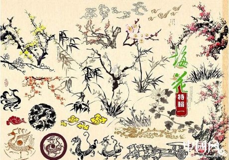 中國風(fēng)水墨梅花PSD分層素材