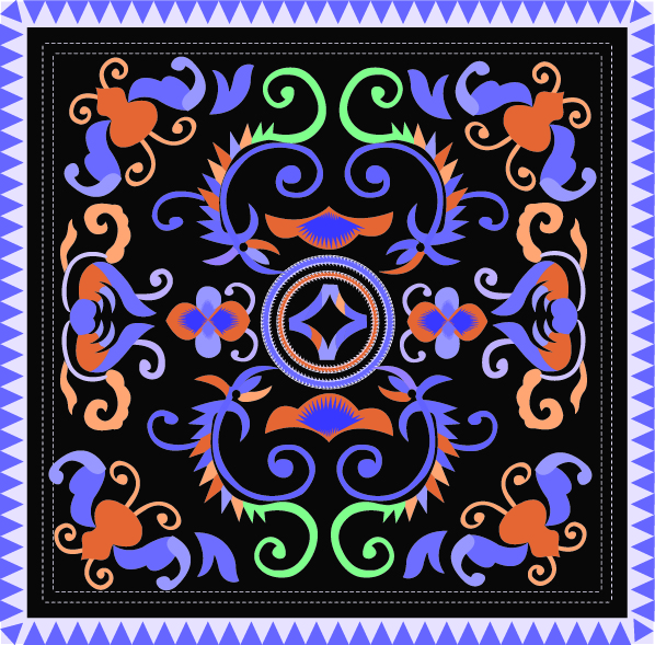 中國傳統(tǒng)刺繡古典對稱花紋圖案，矢量素材