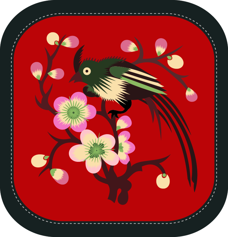 中國傳統(tǒng)刺繡圖案喜上眉梢系列三，矢量素材