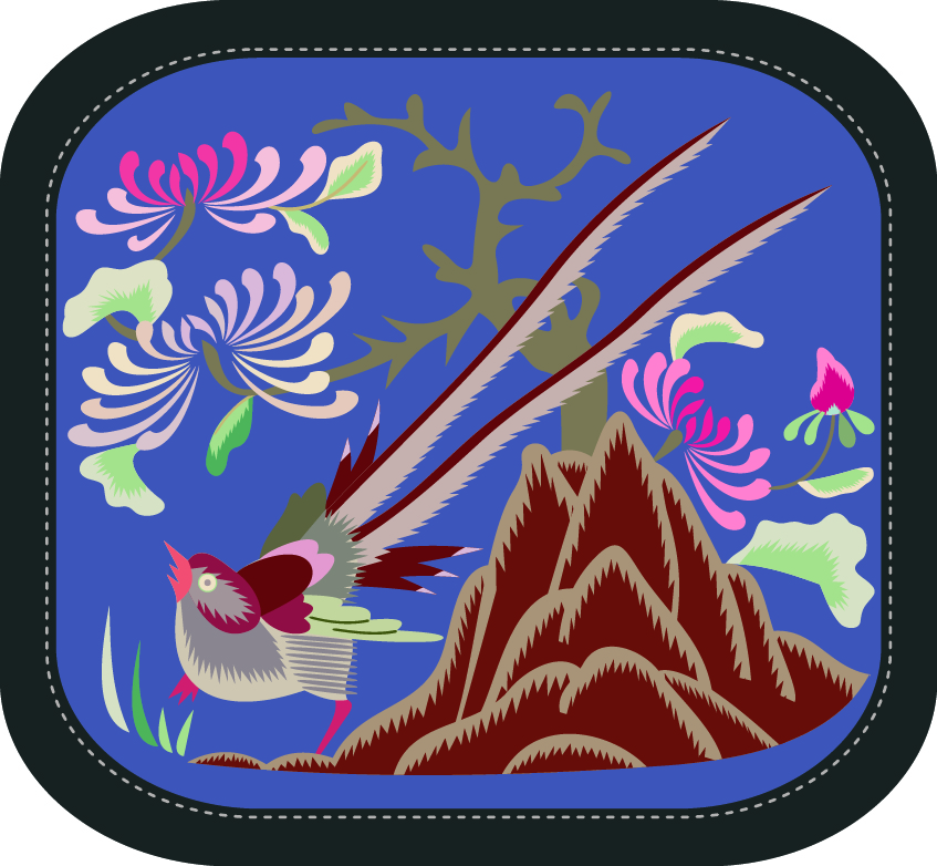 中國(guó)傳統(tǒng)刺繡圖案桃花山鳥(niǎo)圖系列二，矢量素材