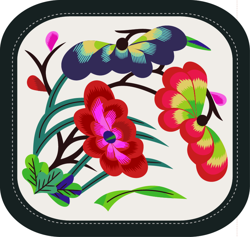中國傳統(tǒng)刺繡圖案花卉系列九，矢量素材