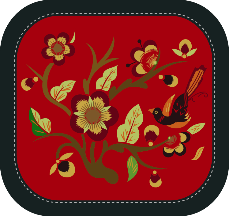 中國(guó)傳統(tǒng)刺繡圖案花卉鳥(niǎo)類系列一，矢量素材A