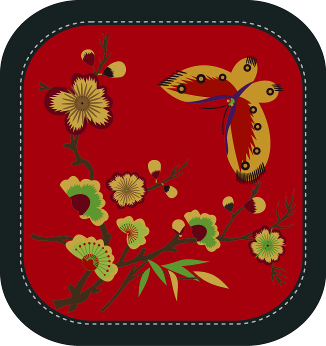 中國傳統(tǒng)刺繡圖案蝴蝶花卉系列二，矢量素材