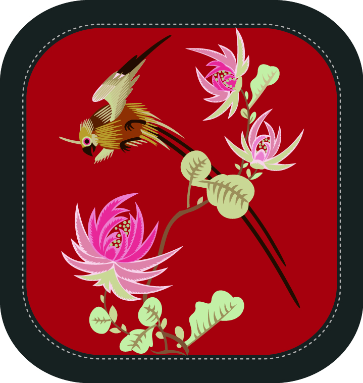 中國傳統(tǒng)刺繡圖案鳥類花卉系列四，矢量素材A