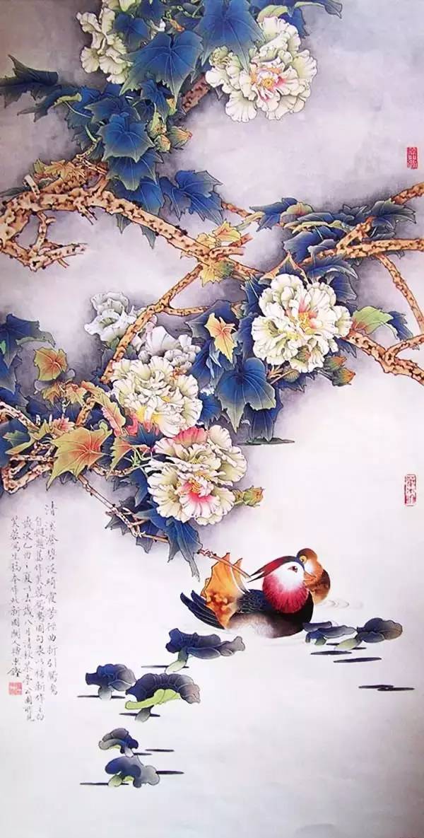 鴛鴦戲水圖集(18張)，好漂亮的國畫圖片