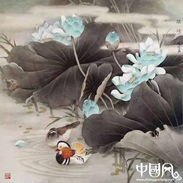 鴛鴦戲水圖集(18張)，好漂亮的國畫圖片